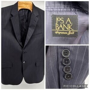 Jos A Bank Signature‎ Gold Mens 44S Navy Blue W/ Black Stripe Sport Coat Blazer